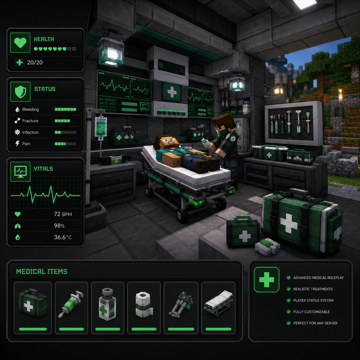 Minecraft-style medical clinic block